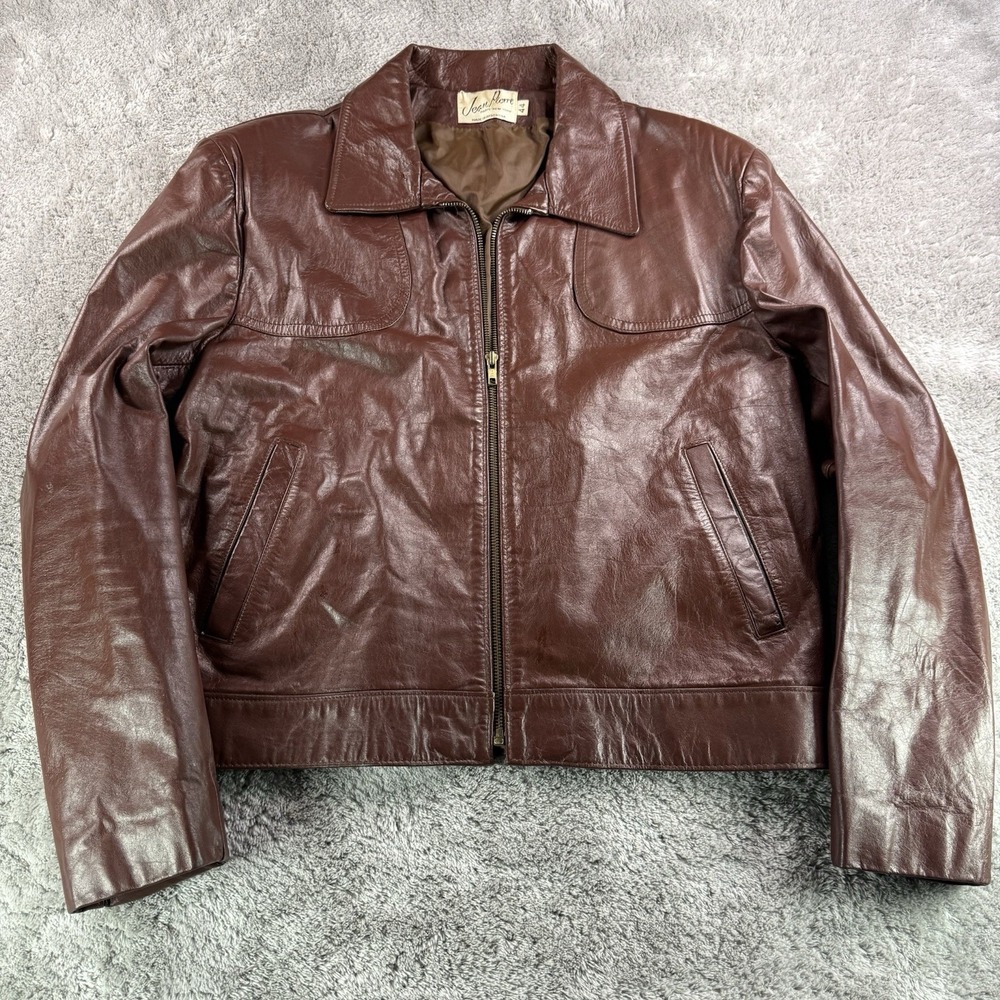Jean Pierre Vintage 80s Mens 44 Brown Genuine Leather Jacket Made Argentina